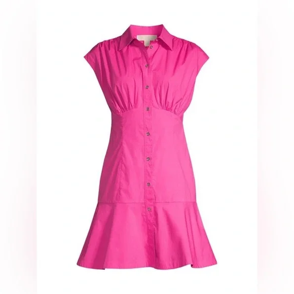 NEW $225 MICHAEL MICHAEL KORS Pleated Cap Sleeve Mini Dress Pink Medium Shirt - Picture 3 of 16